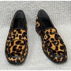 Vionic Women's Brown Big Cat Print Calf Hair Leather Loafers Size 8 #68369